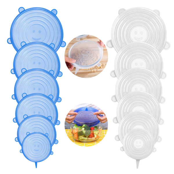 Niteris Reusable Silicone Stretch Lids, 12 Pack Flexible Food Container Cover, Durable Silicone Bowl Covers for Cups, Cans, Jars, Pots