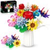 1064 Pcs Flower Bouquet Building Set, 12 Artificial Flowers Botanical Collection Toys for Valentines’ Day Christmas (No Vase)