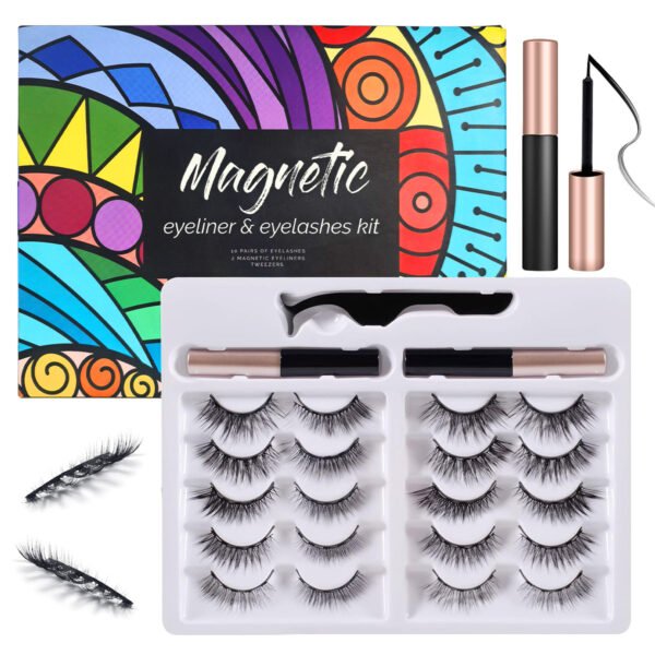 Syenll Magnetic Eyelashes Kit, 3D Magnetic Lashes and Eyeliner Kit, 10 Pairs Fake Eyelashes with Magnetic Eyeliner & Tweezer, No Glue