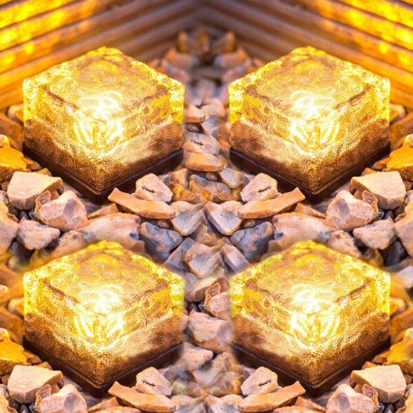 4 Pack LED Ice Cube Lights, Solar Brick Lights Outdoor, Solar Frosted Landscape Light for Patio Road Pool Decoration, Warm White