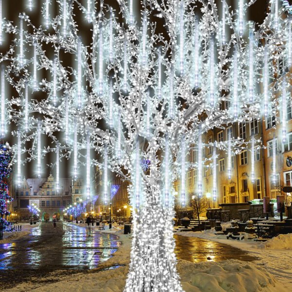 Meteor Shower Lights Outdoor, 10 Tubes 200 LED Falling Rain Drop Lights, Christmas Light for Holiday Party Decoration (White)