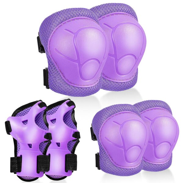 3-10 Kids Protective Gear Set for 3-8 Years, 3 in 1 Knee Elbow Pads with Wrist Sports Gear Set for Bike, Cycling, Skateboard, Purple