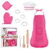 11 Pcs Kids Aprons for Girls Boys, Kids Cooking and Baking Sets, Chef Hat Apron Pretend Play Set for Toddlers Age 3-8, Pink