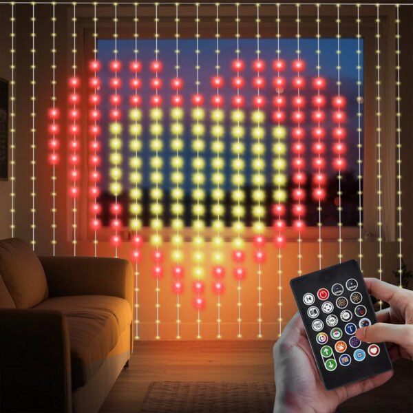 400 LED Smart Curtain Lights, 6.56ft x 6.56ft Dynamic Pattern DIY Fairy String Lights with APP and Remote, RGB Wall Lights for Indoor Bedroom Backdrop Decor