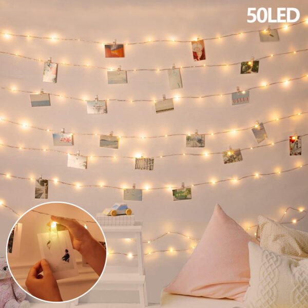 Syenll Photo Clip String Light, 32.8 ft 50LED Fairy Lights with 50 Clips for Hanging Picture, Bedroom Decoration