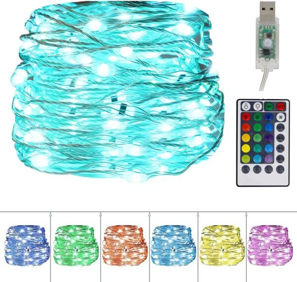 Syenll USB Fairy String Lights, 33FT 100 LED Twinkle String Lights with Remote Control for Bedroom Christmas Party Ceiling Decoration, 16 Colors
