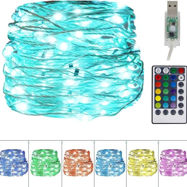 Syenll USB Fairy String Lights, 33FT 100 LED Twinkle String Lights with Remote Control for Bedroom Christmas Party Ceiling Decoration, 16 Colors