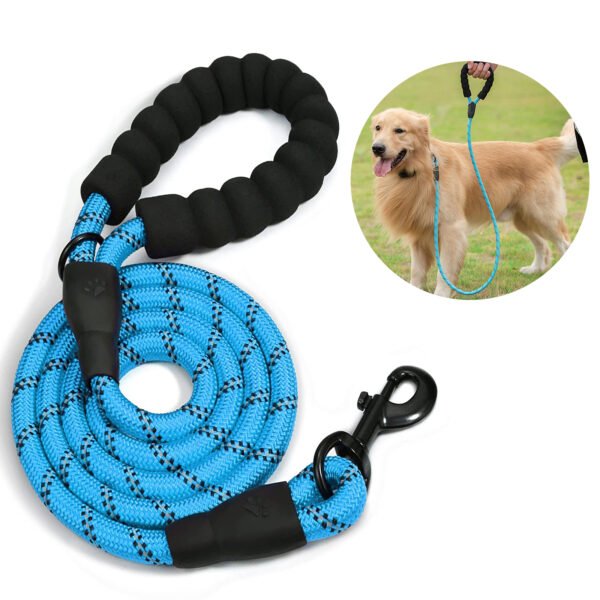 1 Syenll Rope Dog Leash, 5 ft Highly Reflective Threads Leash with Comfortable Padded Handle for Small Medium Large Dogs, Blue