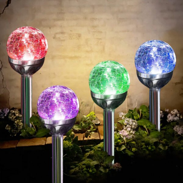 4 Pack Solar Lights Outdoor, Cracked Glass Ball Solar Garden Lights, Decorative LED Landscape Light for Patio Pathway Decor, Multicolor