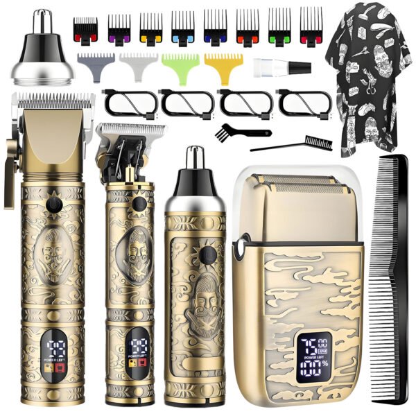 1 Hair Clippers for Men, 4 Set Cordless Electric Razor Haircut Kit, Nose Hair Trimmer Shaver Set for Men, Bronze