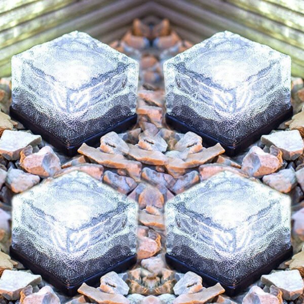 4 Pack LED Ice Cube Lights, Solar Brick Lights Outdoor, Solar Frosted Landscape Light for Patio Road Pool Decoration, Cold White