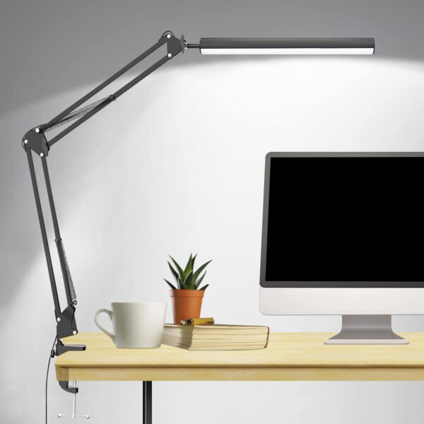 Syenll LED Desk Lamp, Adjustable Swing Arm Desk Light with Clamp, 3 Color Modes 10 Brightness Reading Lamp for Home Office
