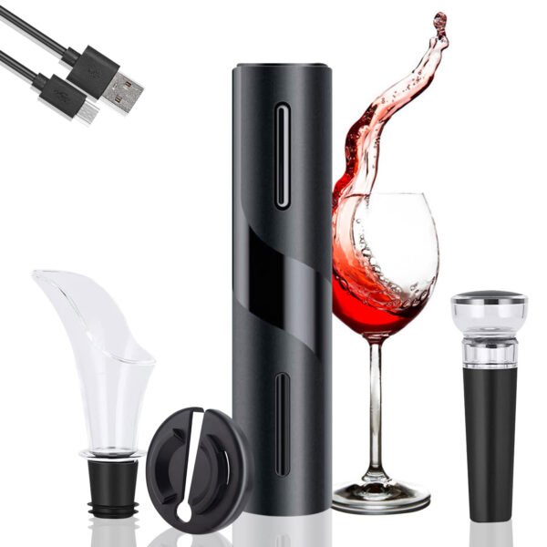 Syenll Electric Wine Opener, Rechargeable Wine Bottle Opener with Foil Cutter, Reusable Vacuum Stoppers for Home Party Wedding, Black