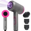 Hair Dryer, Powerful 1800W Ionic Blow Dryer, Low Noise Travel Hair Dryer with Diffuser and 2 Concentrator Nozzle for Home Salon Travel, Pink