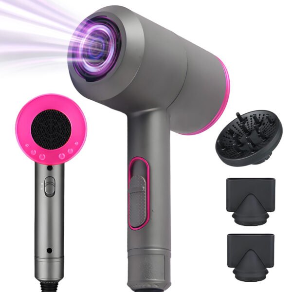 Hair Dryer, Powerful 1800W Ionic Blow Dryer, Low Noise Travel Hair Dryer with Diffuser and 2 Concentrator Nozzle for Home Salon Travel, Pink