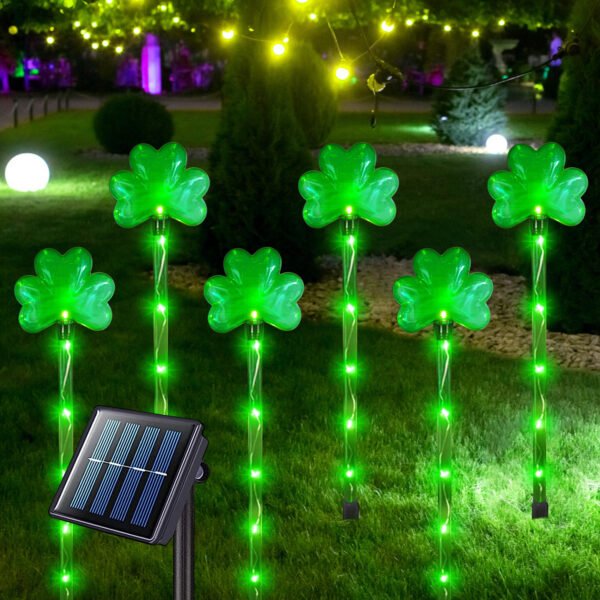 Syenll Solar Shamrocks Lights, 6 Pack LED Lucky Clover Solar Garden Lights with 8 Modes for Yard Lawn St. Patrick's Day Decoration