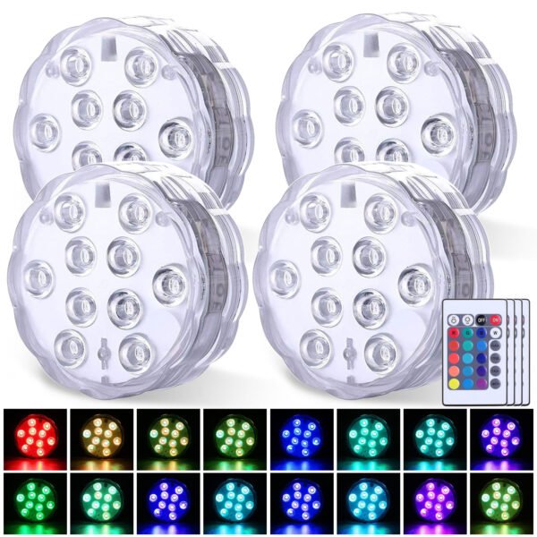 Syenll Submersible LED Lights, 4 Pack Waterproof Tea Lights with Remote Control, RGB Pool Light for Vase Base Aquarium Decoration