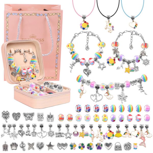 Syenll Charm Jewelry Making Kit, DIY Craft Bead Sets with Jewelry Box, Bracelet Making Kit Birthday Gift for Girls Ages 5-12