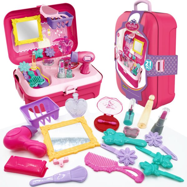 21 Pcs Pretend Play Makeup Set for Girls, Kids Make Up with Carry Case, Cosmetic Beauty Set for Little Princess