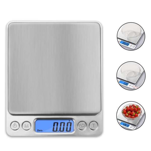 Digital Kitchen Scale, 500g x 0.01g Gram Scale, Cooking Food Scale with LCD Display, Small Pocket Scale with 2 Trays for Baking, Jewelry, Herbs, Seasoning