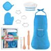 11 Pcs Kids Aprons for Girls Boys, Kids Cooking and Baking Sets, Chef Hat Apron Pretend Play Set for Toddlers Age 3-8, Blue