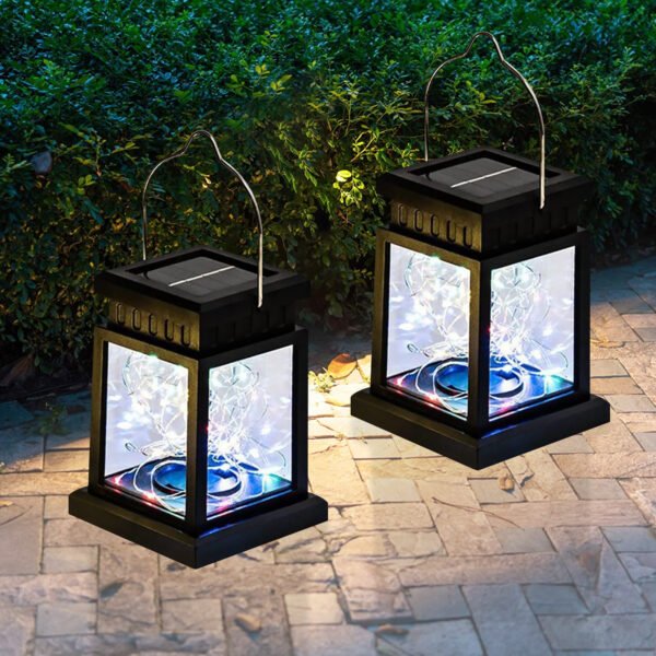 Syenll Solar Lantern Lights, 2 Pack Outdoor Hanging Light, Decorative Solar Landscape Light for Balcony Garden Decor, Multicolor