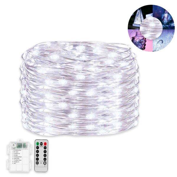 Syenll 33 ft 100 LED Fairy Lights with Remote Timer, Twinkle String Lights for Bedroom, Party, Christmas Decor, Cool White