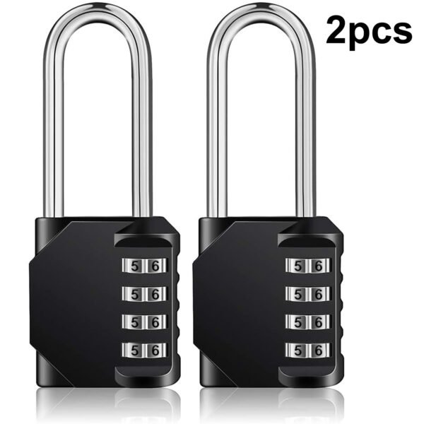 Syenll 2.2 inch Long Shackle Combination Lock, Waterproof 4 Digit Padlock for Fence, Schools, Gyms, Sports Locker, 2 Pack, Black