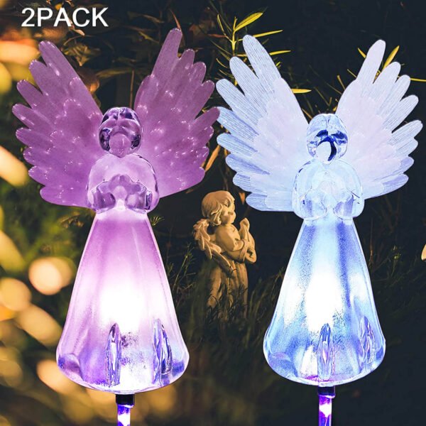Syenll Solar Angel Lights, 2 Pack Solar Garden Light Outdoor, LED Decorative Soalr Light for Grave Cemetery Memorial Gifts
