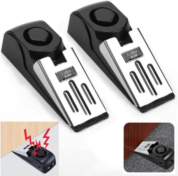 Door Stop Alarm, 2 Pack Door Stopper with 120DB Security Alarm, Door Security Devices for Apartment, Hotel and Home Travel