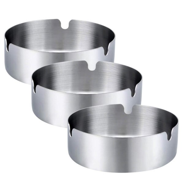 3 Pack Cigarette Ashtray, Stainless Steel Round Ash Tray Holders for Smokers, Home, Hotel, Restaurant