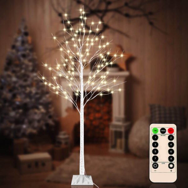 6ft Lighted Birch Tree, 440 LED Fairy Lights with Remote, Battery Powered Christmas Tree Lights for Home Decor Indoor, Warm White