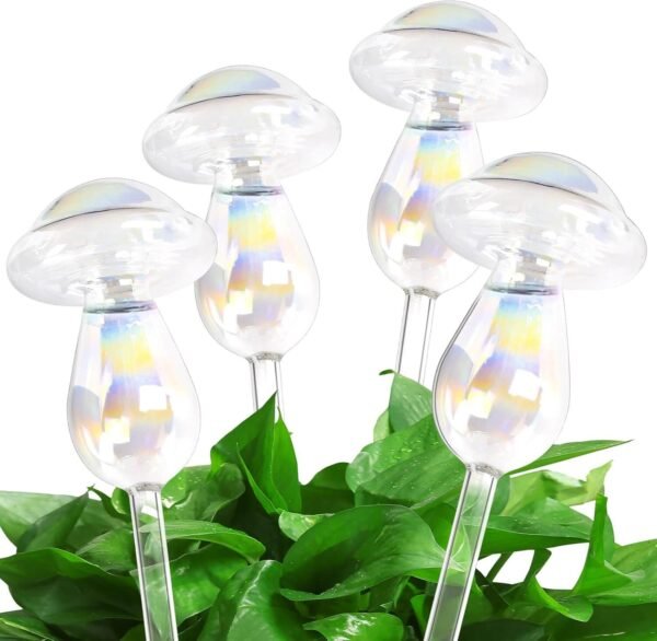 Plant Watering Globes 4 Pcs, Self Glass Watering Bulbs, Colorful Mushroom Watering Devices for Indoor and Outdoor Plants, 130 ML