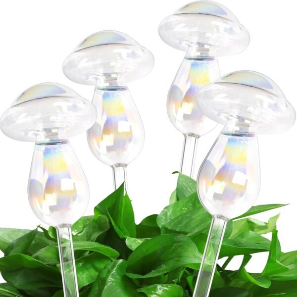 Plant Watering Globes 4 Pcs, Self Glass Watering Bulbs, Colorful Mushroom Watering Devices for Indoor and Outdoor Plants, 130 ML