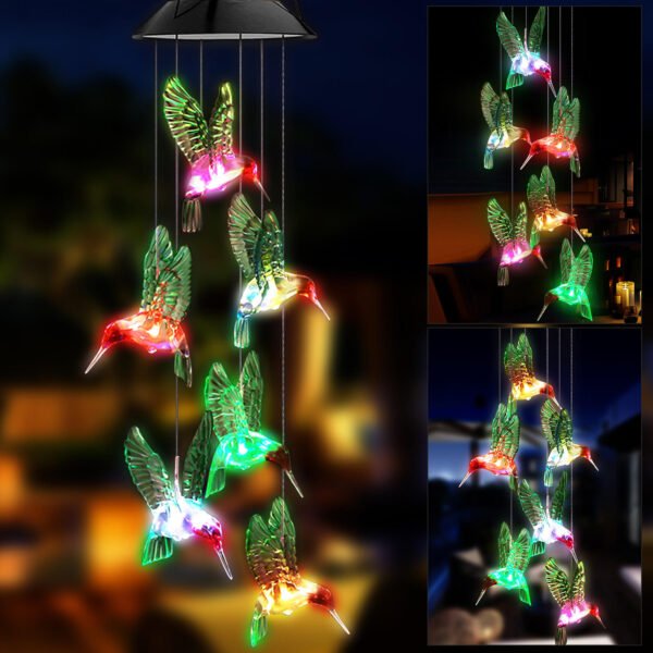 Solar Hummingbird Wind Chimes, Outdoor Color Changing LED Solar Chimes Light Birthday Gifts for Mom Grandma Gifts Home Garden Decor