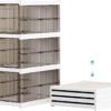 Foldable Shoe Storage Box, 3 Tiers Stackable Shoe Rack Bins with Clear Door, Plastic Shoe Shelf, Dustproof Shoe Cabinet Organizer for Closet Entryway, White