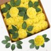 Syenll 25 Pcs Artificial Rose Flowers, Foam Fake Flowers for Christmas Wedding Party DIY Bouquets, Baby Shower, Home Decoration (Yellow)