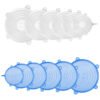 12 Pack Silicone Stretch Lids, Reusable Food Container Cover Seal with 6 Different Size, Round Storage Covers for Bowls, Mugs, Jars, Pots, Cans (Blue+Clear)