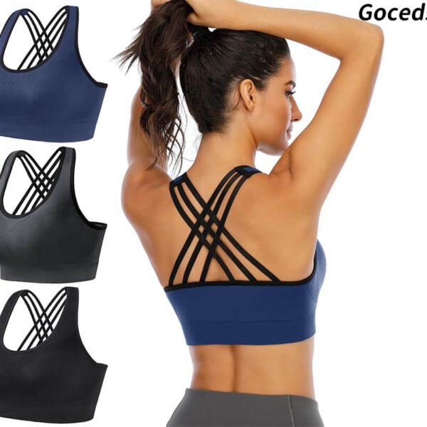 Gocedsa Women's Sports Bras, Padded Sports Bra, Supportive Strappy Criss Cross Yoga Bra Workout Athletic Bras 3 Pack