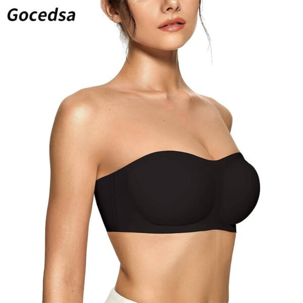 Gocedsa Womens Strapless Bras Push Up Bandeau Bra Non Slip Wireless Supportive Padded Bras Seamless Comfortable Tube Bra