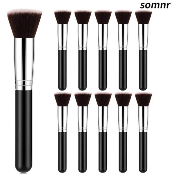 Somnr 10 Pcs Makeup Brushes Bulk Flat Top Foundation Brush Liquid Cream Powder Foundation Contour Blush Concealer Eye Shadow Blending Liner Make up Kit for Wedding Artist(Black)