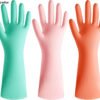 Gocedsa Rubber Cleaning Dishwashing Kitchen Gloves, 3 Pairs Colorful Dish Gloves,Reusable Rubber Gloves for Dishwashing