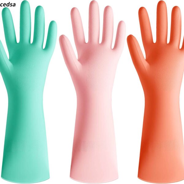 Gocedsa Rubber Cleaning Dishwashing Kitchen Gloves, 3 Pairs Colorful Dish Gloves,Reusable Rubber Gloves for Dishwashing
