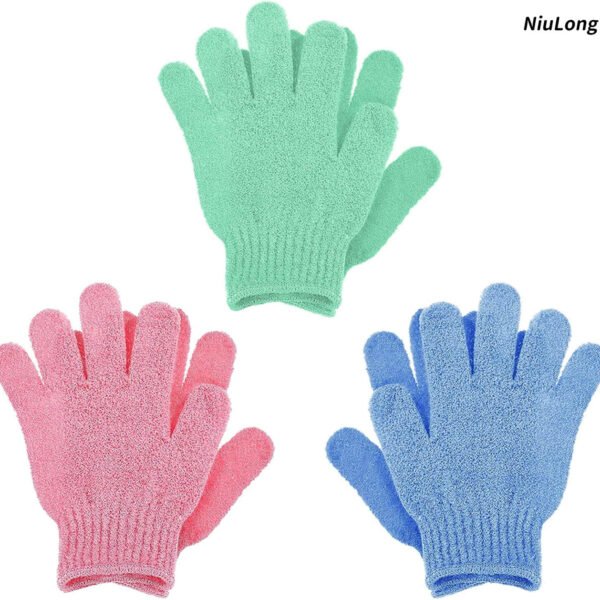 NiuLong 3 Pair Bath Gloves for Shower Exfoliating Wash Gloves for Body and Face, Dead Skin Remover, Double Sided Shower Body Gloves for Adults and Kids