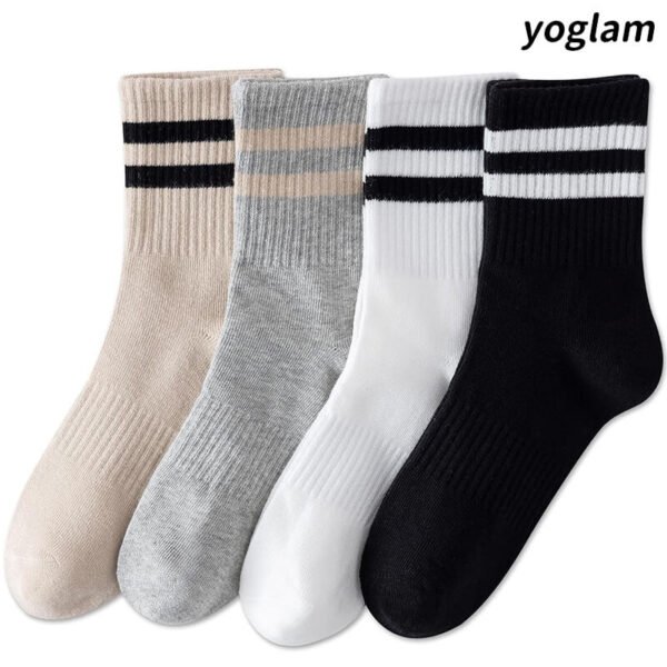 yoglam Womens Striped Crew Socks, Cotton Cozy Casual Socks for Women 4 Pairs
