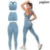 yoglam 3 Piece Workout Sets for Women Butt Lifting Leggings with High Impact Sports Bra Gym Shorts
