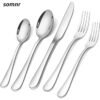 Somnr Silverware Set, Flatware Set Service for 4 Stainless Steel Cutlery Set 20 Piece Include Upgraded Knife Spoon Fork Mirror Polished, Dishwasher Safe