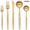 Somnr 20 Piece Gold Silverware Set for 4, Stainless Steel Flatware Set, Gold Cutlery Set Utensils Set, Tableware Include Forks Knives Spoons for Home Kitchen Restaurant Wedding, Satin Finish