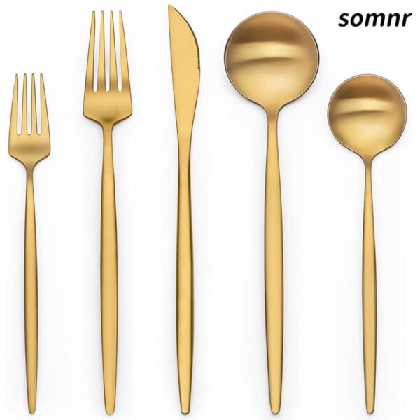 Somnr 20 Piece Gold Silverware Set for 4, Stainless Steel Flatware Set, Gold Cutlery Set Utensils Set, Tableware Include Forks Knives Spoons for Home Kitchen Restaurant Wedding, Satin Finish