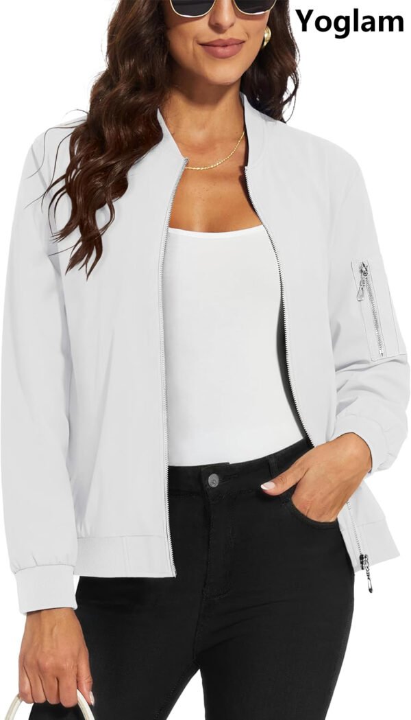 Yoglam Women's Lightweight Zip-Up Bomber Jacket, Casual Windbreaker with 5 Pockets for Spring & Fall